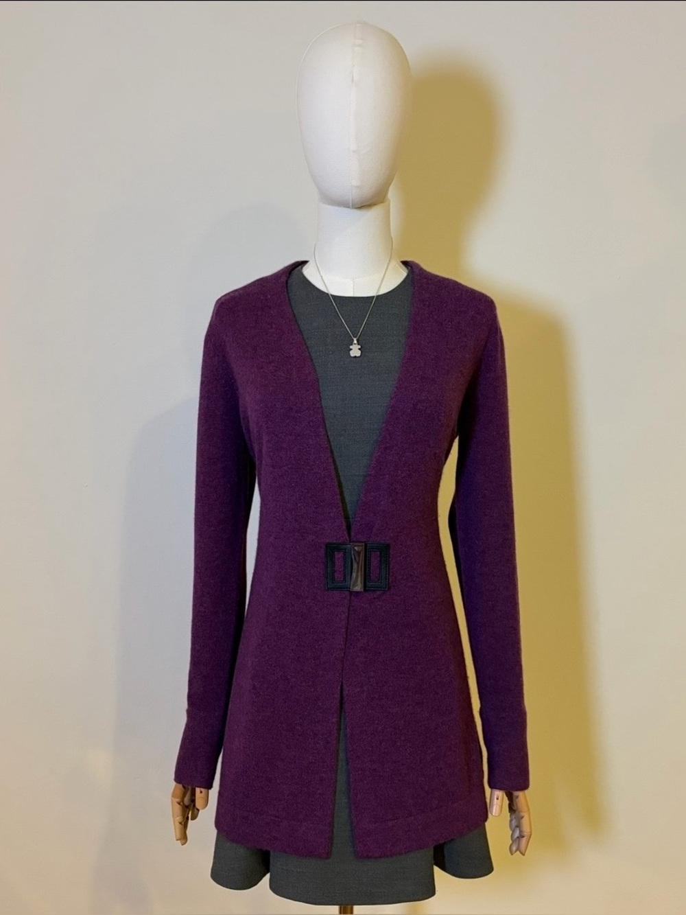 MAGASCHONI 100% Cashmere Purple Long Cardigan Sweater Buckle Clasp Small S